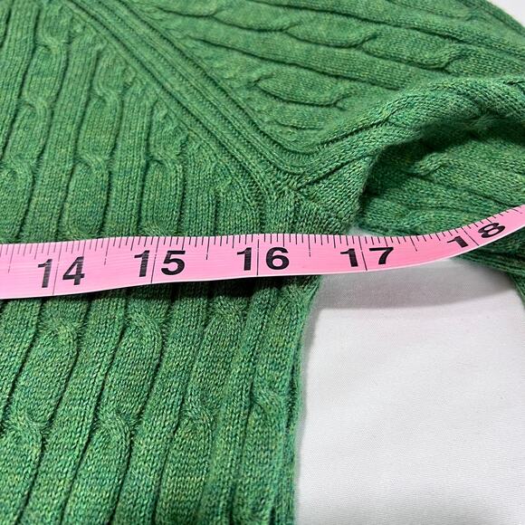 ✨AMERICAN EAGLE Green Cable Knit V-Neck Sweater Women L Long Sleeve Ribbed Cuffs - Picture 5 of 7